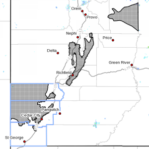 The areas possibly effect by the hard freeze. Radar time Oct. 1 2014, 11:15 AM | Photo courtesy of the National Weather Service, St. George News. 