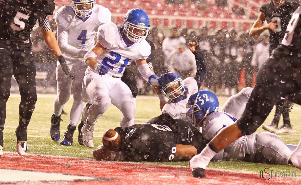 Pano Tiatia comes up just short of the goal line on fourth down, Pine View vs. Dixie, 2014 3AA Football Playoffs, Salt Lake City, Utah, Nov. 13, 2014 | Photo by Robert Hoppie, ASPpix.com, St. George News