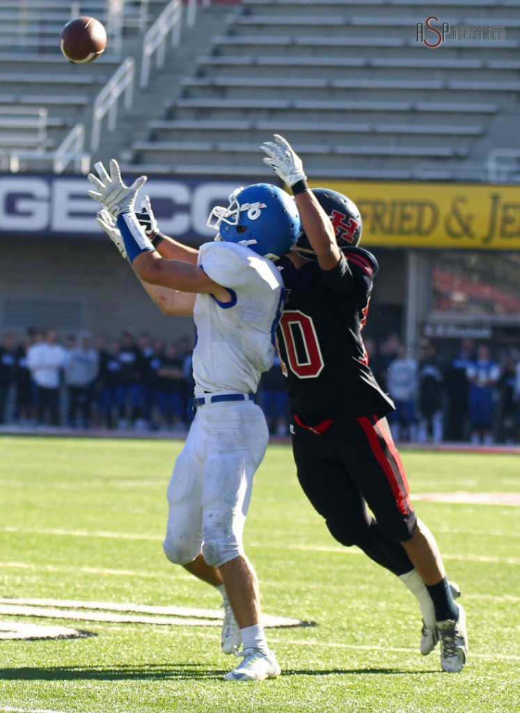 Dixie DB Jaden Harrison (6) intercepts a pass during the state championship last season. Harrison is back for the Flyers. File photo from Dixie vs. Hurricane, 2014 3AA Football State Championship, Salt Lake City, Utah, Nov. 21, 2014 | Photo by Robert Hoppie, ASPpix.com, St. George News