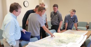 From left, UPLA President Gil Meacham, UPLA board member Eric Beard and other members of the offroad community discuss land use in Washington County. October 28, 2014  Photo by Julie Applegate, St. George News.