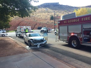 Aftermath of the collision that occurred near 450 South on Bluff Street in St. George, Utah, Nov. 14, 2014 | Photo by Brett Brostrom, St. George News
