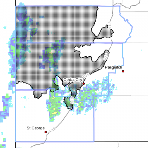 Dots denote affected areas at 10:20 a.m., Utah, Nov. 1, 2014 | Image courtesy of National Weather Service, St. George News 