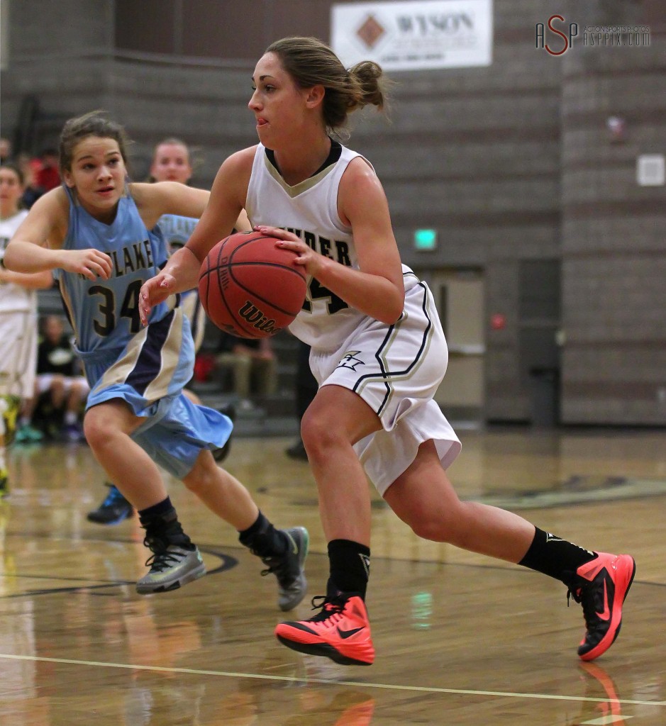 Thunder G Kenzie Done drives to the lane, Desert Hills vs. Westlake, Girls Basketball, St. George, Utah, Dec. 4, 2014 | Photo by Robert Hoppie, ASPpix.com, St. George News