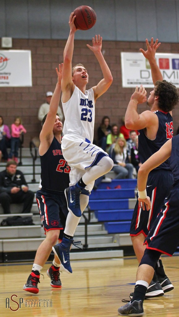 Dixie G Jake Hawes goes up strong to the basket, Dixie vs. Springville, Boys Basketball, St. George, Utah, Dec. 12, 2014 | Photo by Robert Hoppie, ASPpix.com, St. George News