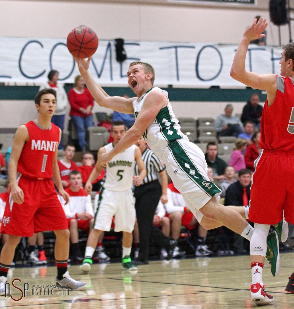 Brock Staheli puts up a shot in the paint for the Warriors, Snow Canyon vs. Manti, Boys Basketball, St. George, Utah, Dec. 20, 2014 | Photo by Robert Hoppie, ASPpix.com, St. George News