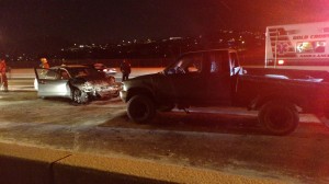 Icy conditions were blamed for two separate accident that occurred on a Dixie Drive bridge, the first of which sent two people to the hospital, St. George, Utah, Dec. 31, 2014 | Photo by Mori Kessler, St. George News.