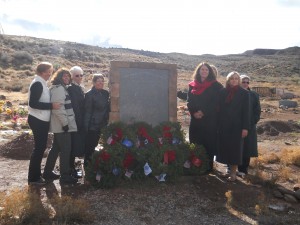 Members of the Color Country Chapter of the Daughters of the American Revolution stood beside the memorial dedicated to the fallen Shivwits Band of Paiutes veterans stands at the Shivwits Cemetery, on the Shivwits Indian Reservation, Utah, Dec. 13, 2014 | Photo by Aspen Stoddard, St. George News