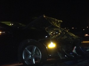 A Volkswagen Jetta sustains front end damage after it rear-ended a Honda Civic on River Road, St. George, Utah, Dec. 22, 2014 | Photo by Holly Coombs, St. George News 