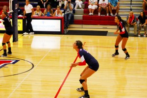 Hannah Harrah prepares for the ball during a match at Dixie State University, St. George, undated | Photo courtesy of Erin Zeltner, St. George News