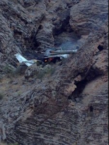 A plane crashes on a ledge in the Virgin River Gorge, north of Littlefield, Arizona, July 20, 2014 | Photo courtesy of Arizona Highway Patrol Sgt. John T. Bottoms, St. George News