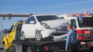 Two-car accident over the Dixie Drive Overpass at I-15 Exit 5, St. George, Utah, Dec. 27, 2014 | Photo by Mori Kessler, St. George News