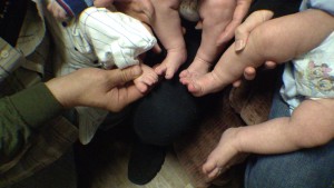 The Saxton triplets have painted toenails so Mom, Dad and Grandma can tell them apart, SwitchPoint Community Resource Center, St. George, Utah, Jan. 27, 2015 | Photo by Cami Cox Jim, St. George News