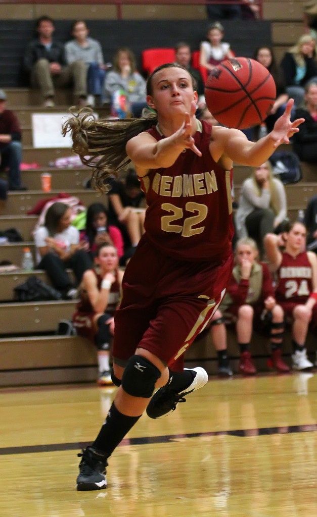 Javlyn Weaver (22) grabs a rebound for the Lady Redmen, Cedar vs. Pine View Girls Basketball,  St. George, Utah, Jan. 20, 2015 | Photo by Robert Hoppie, ASPpix.com, St. George News