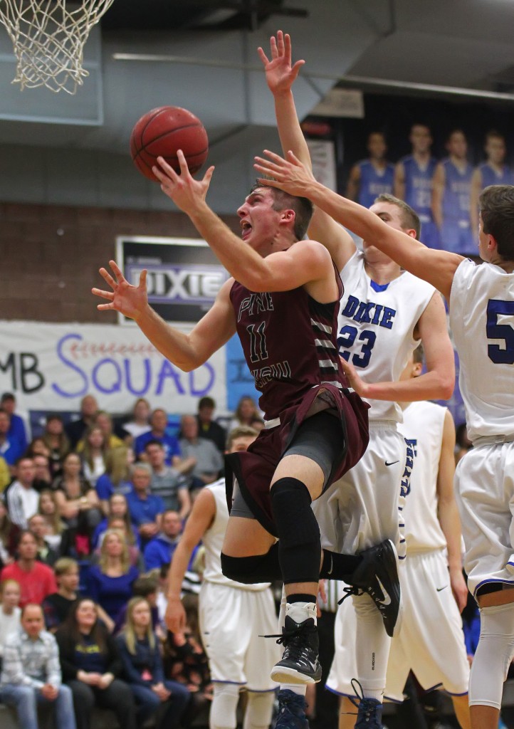 Panther G Blake Ence (11) with a layup, Pine View vs. Dixie, Boys Basketball, St. George, Utah, Jan. 30, 2015 | Photo by Robert Hoppie, ASPpix.com, St. George News