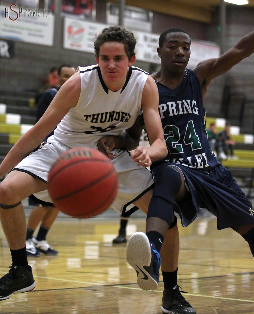 Thunder C Austin Adams fights for a loose ball, Desert Hills vs. Spring Valley, Nev. Boys Basketball, St. George, Utah, Jan. 2, 2015| Photo by Robert Hoppie, ASPpix.com, St. George News