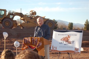 Leisure Services Director Kent Perkins addresses the crowd at the groundbreaking ceremony for the new All Abilities Park, St. George, Utah, Jan. 15, 2015 | Photo by Hollie Reina, St. George News