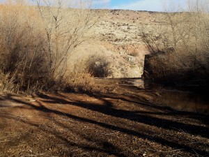 Sediment has filled in the area behind the Shem Dam on the Santa Clara River, Shivwits Reservation, Utah, Jan. 16, 2015 | Photo by Julie Applegate, St. George News