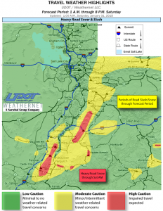 Colors on map donate severity of road conditions updated 1 a.m., Jan. 31, 2015 | Image courtesy of Utah Department of Transportation, St. George News