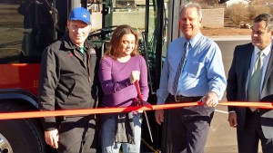 About the cut the ribbon. (R-L) Ivins City Councilman Shane McDonald, Ivins resident Traci McDonald, Ivins Mayor Chris Hart, St. George Mayor Jon Pike, Ivins, Utah, Jan. 21, 2015 | Photo by Mori Kessler, St. George News