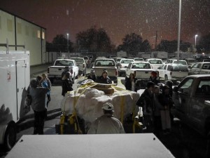 The mass of dinosaur skeletons arrives in the parking lot of the Utah Department of Natural Resources, Salt Lake City, Utah, circa 2014 | Photo courtesy of James Kirkland, St. George News 