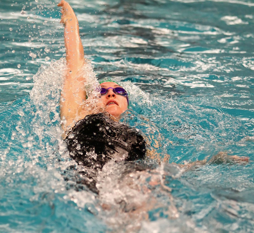 Snow Canyon's Tiffany Farris competes in the Womens 100 Yard Backstroke, 3A State Swim Meet, Provo, Utah, Feb. 14, 2015 | Photo by Robert Hoppie, ASPpix.com, St. George News