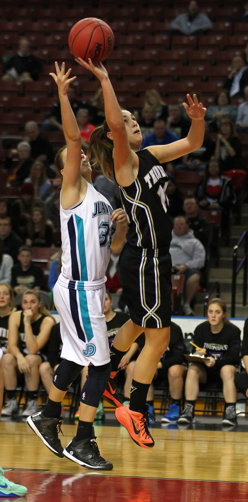 Kenzie Done with a layup, Juan Diego vs. Desert Hills, 3A State Basketball Tournament, Salt Lake City, Utah, Feb. 26, 2015 | Photo by Robert Hoppie, ASPpix.com, St. George News