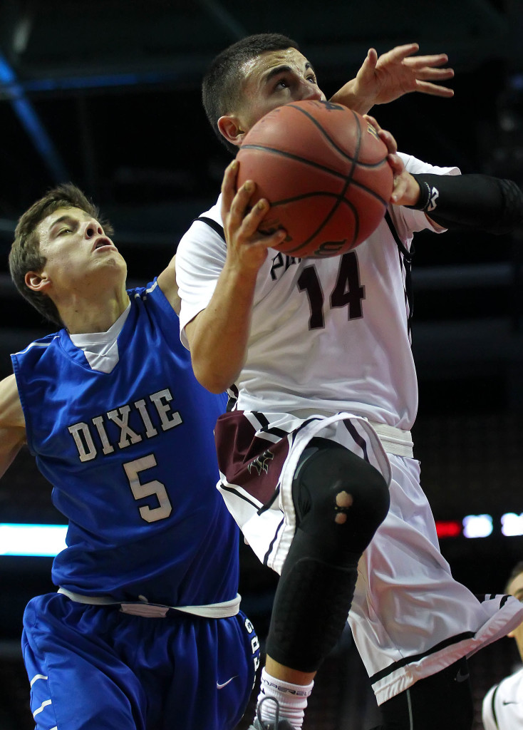 Chaz Petersen (14), Tyler Bennett (5), Pine View vs. Dixie, 3A State Basketball Championship, Salt Lake City, Utah, Feb. 28, 2015 | Photo by Robert Hoppie, ASPpix.com, St. George News