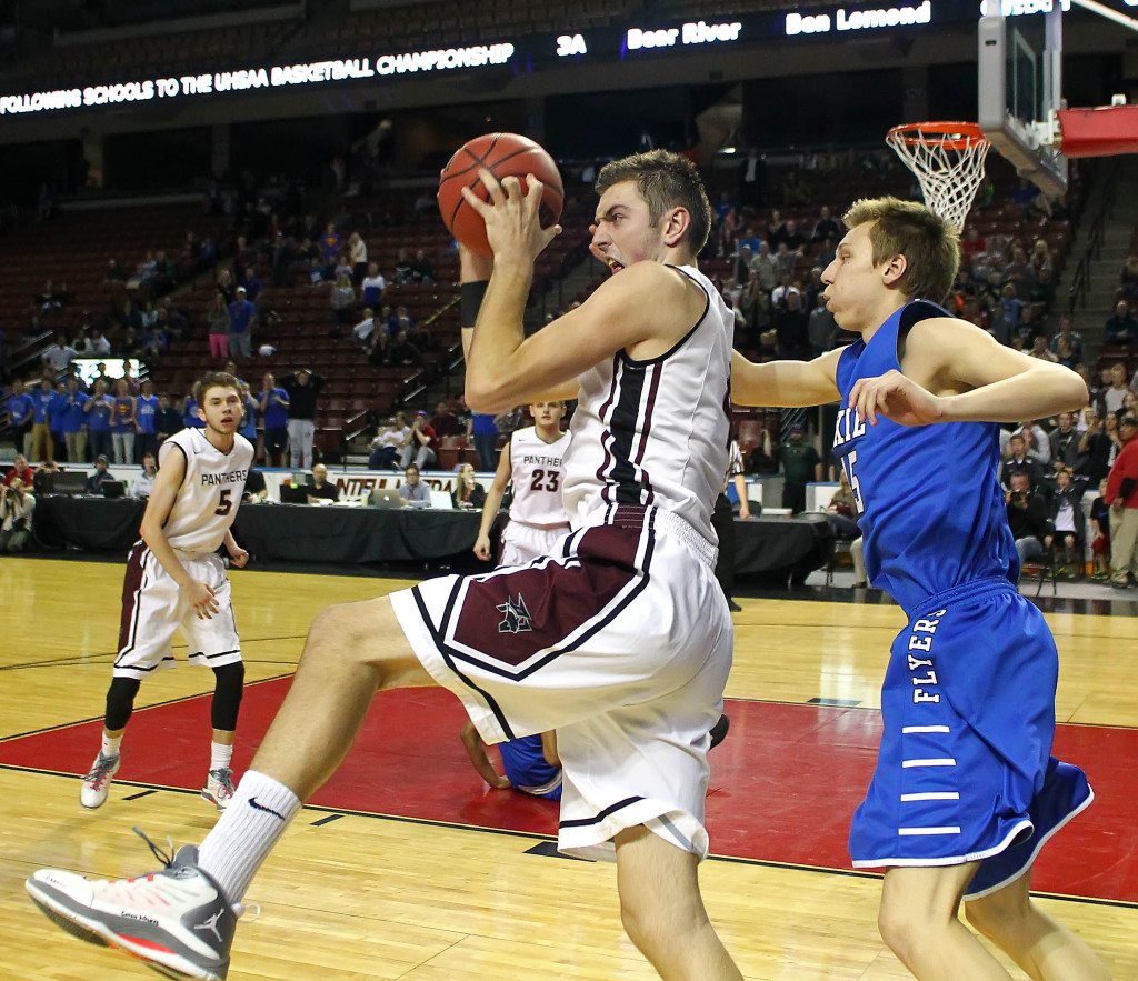 Kody Wilstead secures a rebound to seal the win for the Panthers, Pine View vs. Dixie, 3A State Basketball Championship, Salt Lake City, Utah, Feb. 28, 2015 | Photo by Robert Hoppie, ASPpix.com, St. George News