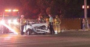 First responders assess the scene following an accident at the intersection of Riverside Drive and River Road Monday night, Feb. 16, 2015 | Photo by Devan Chavez, St. George News