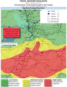 Travel weather highlights map, Utah, as of 1: 00 a.m., Feb. 22, 2015 | Map courtesy of Utah Department of Transportation, St, George News