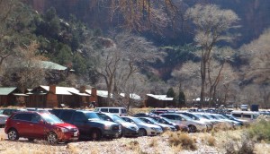 Parking lots at Zion National Park were overflowing for the Presidents Day weekend, Zion National Park, Feb. 16, 2015 | Photo courtesy of Dan Mabbutt, St. George News