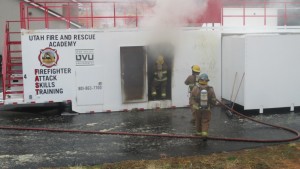 Local firefighters use a special training trailer on loan from the Utah Fire and Rescue Academy for their certification training,  Washington City, Utah, Feb. 28, 2015 | Photo by Mori Kessler, St. George News