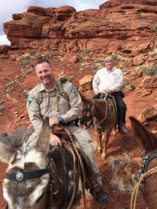 Washington County Sheriff Cory Pulsipher, background, and a BLM ranger ride two mules from a rescue scene in the Warner Valley area of Washington County, Utah, Feb. 28, 2015 | Photos courtesy of Washington County Search and Rescue, St. George News