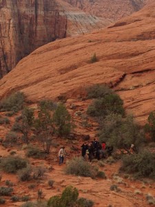 Emergency responders carry out a  woman who fell and rolled 30 feet off a trail, Petrified Dunes, Snow Canyon State Park, March 11, 2015 | Photo by Leanna Bergeron, St. George News