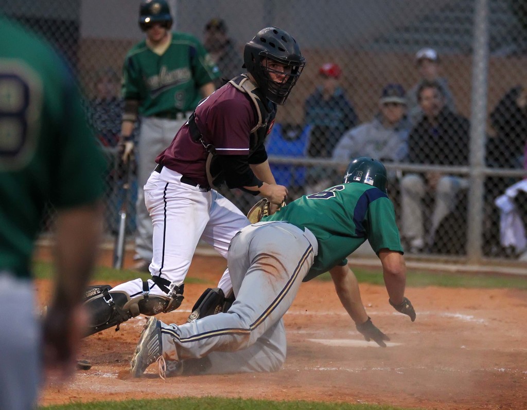 Snow Canyon's Chance Thorkelson slides in to home safely as the ball gets away from Panther catcher Hunter Hansen, Snow Canyon vs. Pine View, baseball, St. George, Utah, Mar. 18, 2015 | Photo by Robert Hoppie, ASPpix.com, St. George News