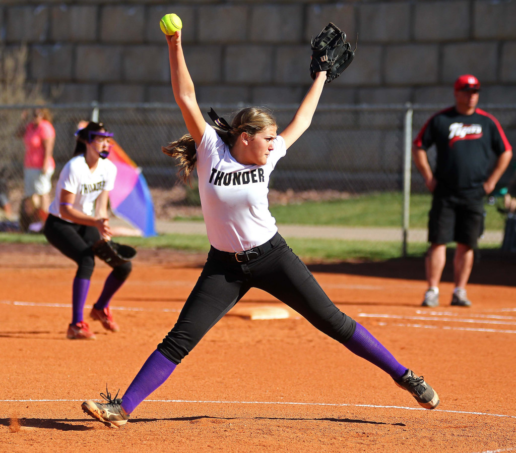 Desert Hills pitcher Sophie Wilcox, Hurricane vs. Desert Hills, Softball, St. George, Utah, Mar. 19, 2015 | Photo by Robert Hoppie, ASPpix.com, St. George News