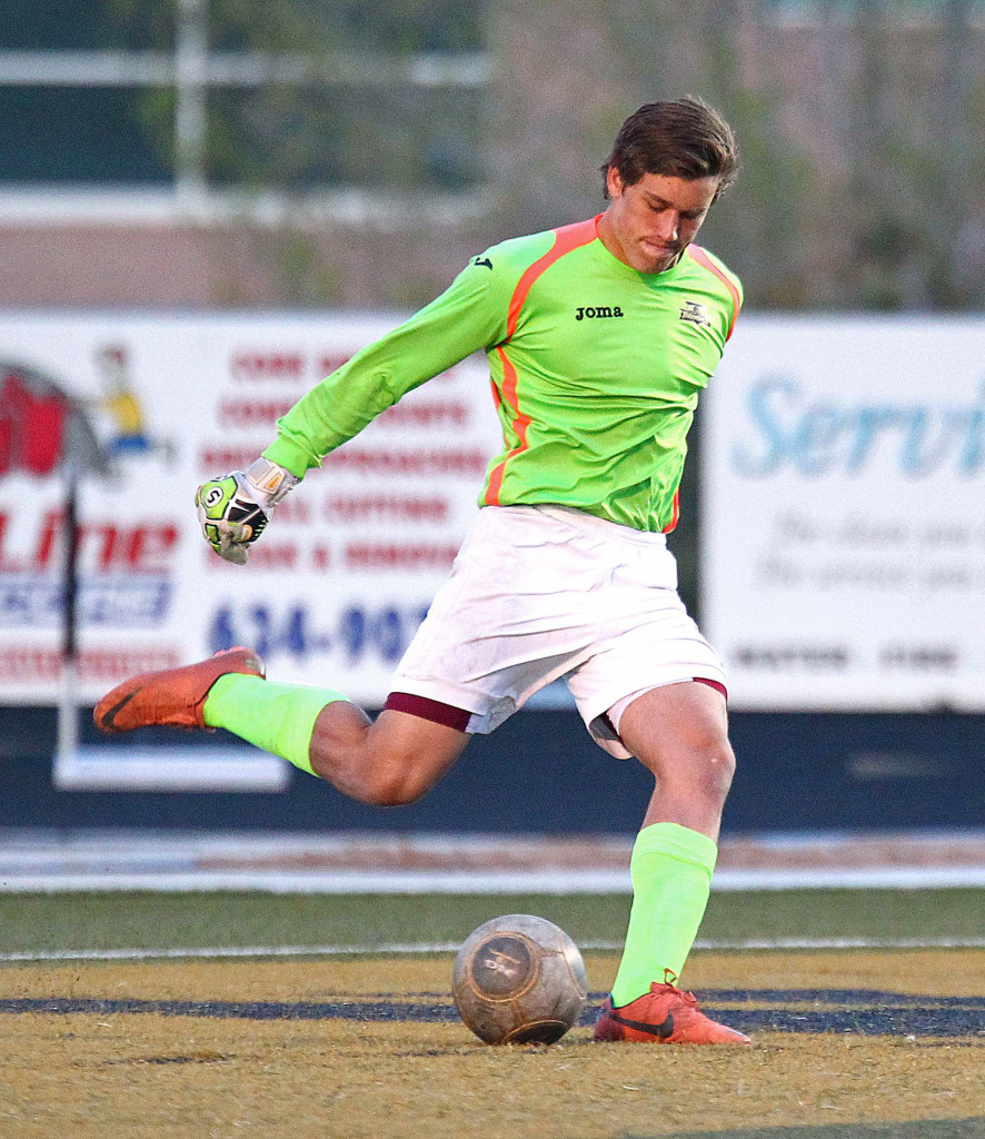 Thunder goal keeper Trevor Ottenschot, Cedar vs. Desert Hills, Soccer, St. George, Utah, Mar. 24, 2015 | Photo by Robert Hoppie, ASPpix.com, St. George News