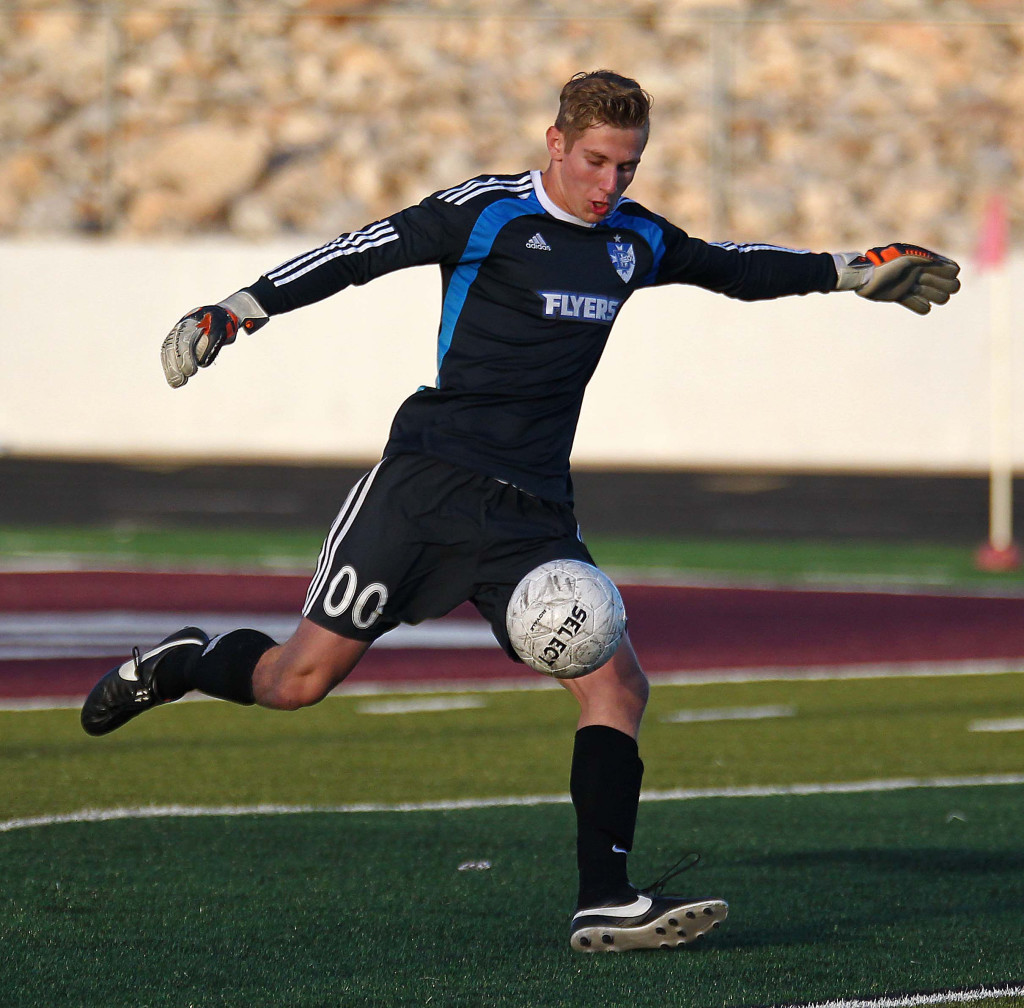 Dixie goalkeeper Ethan Poulton (00) Dixie vs. Pine View, Soccer, St. George, Utah, Mar. 26, 2015 | Photo by Robert Hoppie, ASPpix.com, St. George News