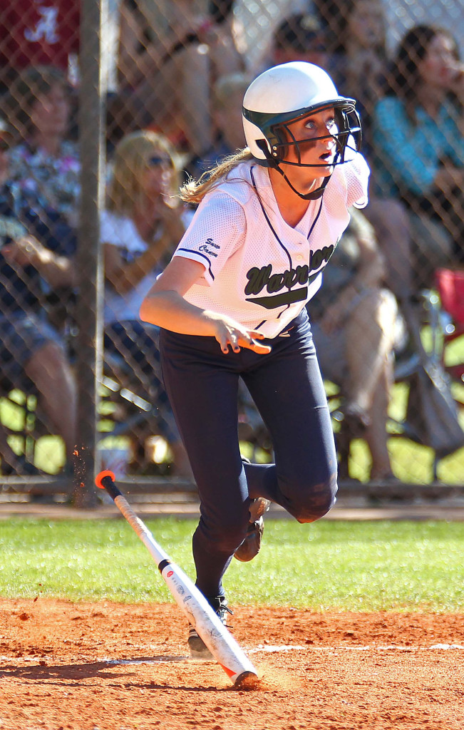 Nikenna Durante follows the flight of the ball for Snow Canyon, Dixie vs. Snow Canyon, Softball, St. George, Utah, Mar. 27, 2015 | Photo by Robert Hoppie, ASPpix.com, St. George News