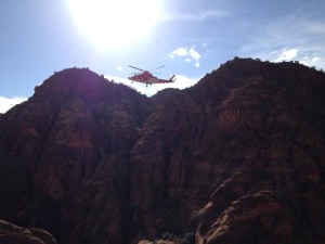 Life Flight was called in to assist in the rescue of an injured hiker in the Red Cliffs area, March 3, 2015 | Photo courtesy of the Washington County Search and Rescue, St. George News