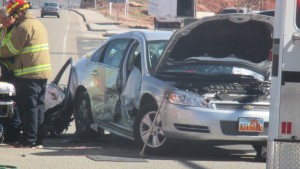 Two people were sent to the hospital Monday after two vehicles collided in the intersection of Mall Drive and Riverside Drive. St. George, Utah, March 9, 2015 | Photo by Mori Kessler, St. George News