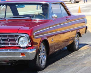 Dennis Tangreen, Gunnison UT, stages his 1964 Ford Falcon Futura. BlackRock Motorsports Drag Race, old airport St. George, Utah, Sept. 21-22, 2013 | Photo by John Teas, St. George News