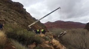 Aftermath of the crash at Quail Creek State Park, Hurricane, Utah, March 3, 2015 | Photo by Mori Kessler, St. George News