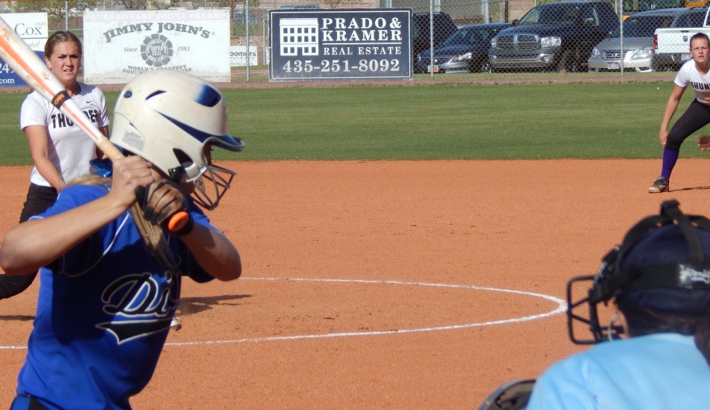 DH's Sophie Wilcox delivers a pitch to a Dixie batter, Dixie at Desert Hills, softball, St. George, Utah, Apr. 7, 2015 | Photo by Andy Griffin, St. George News