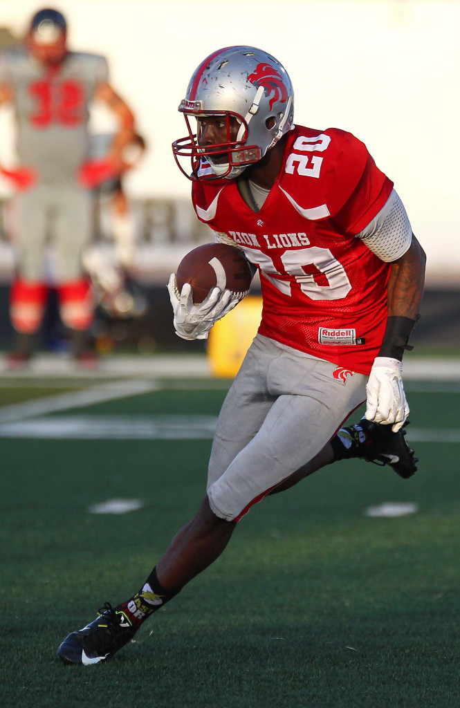 Ryne Wall (20), file photo from Zion Lions vs. Wasatch Revolution, Football, St. George, Utah, Apr. 11, 2015 | Photo by Robert Hoppie, ASPpix.com, St. George News