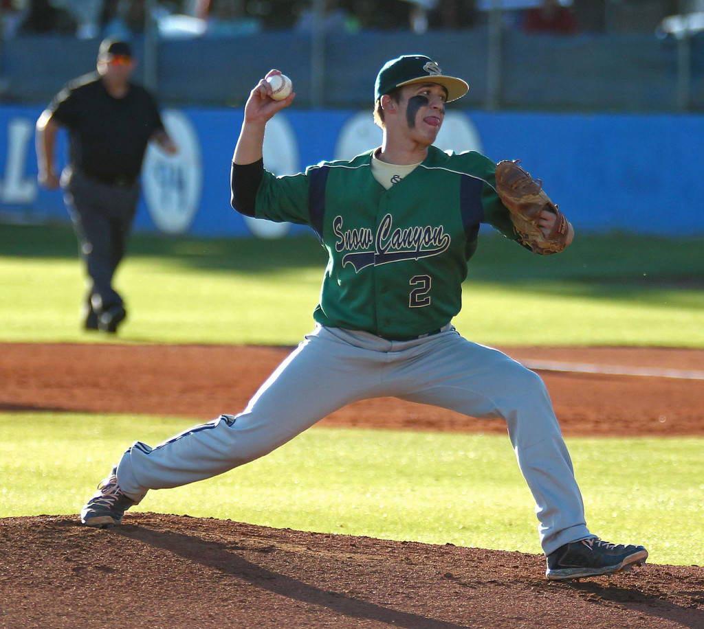 Nick Dolce (2) on the mound for Snow Canyon, Snow Canyon vs. Dixie, Baseball, St. George, Utah, Apr. 27, 2015 | Photo by Robert Hoppie, ASPpix.com, St. George News