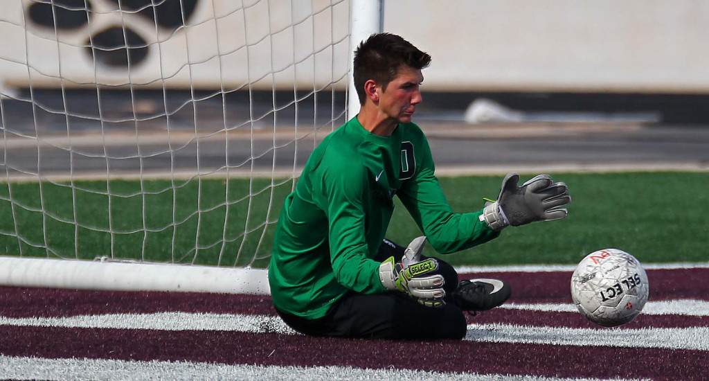 Pine View goalkeeper Riley Taylor makes a big save during the second half, Pine View vs. Park City, Soccer, St. George, Utah, Apr. 30, 2015 | Photo by Robert Hoppie, ASPpix.com, St. George News