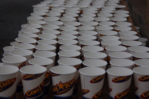 Hundreds of cups are prepared with water for runners as they traverse the 13.1 miles of the Southern Utah Half Marathon, St. George Utah, April 25, 2015 | Photo by Hollie Reina, St. George News