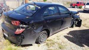 Ericka Reber's totaled Mitsubishi Lancer sits at an impound lot in Hurricane, Utah, April 22, 2015 | Photo courtesy of Ericka Reber, St. George News