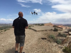 Duane Fielding flies a drone over the Bloomington aviation arrow, St. George, Utah, April 21, 2015 | Photo by Dan Fowlks, St. George News